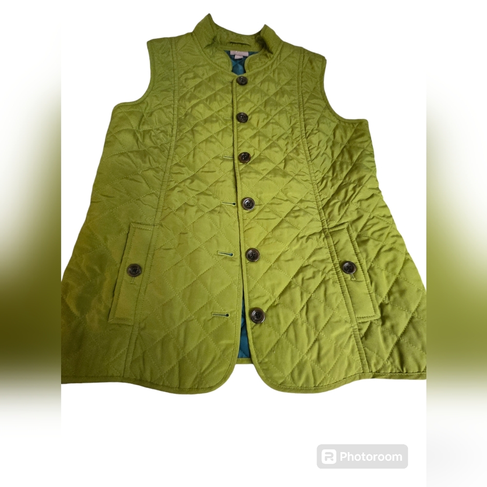 J.JILL women's down vest. Size XS in Green with turquoise lining
